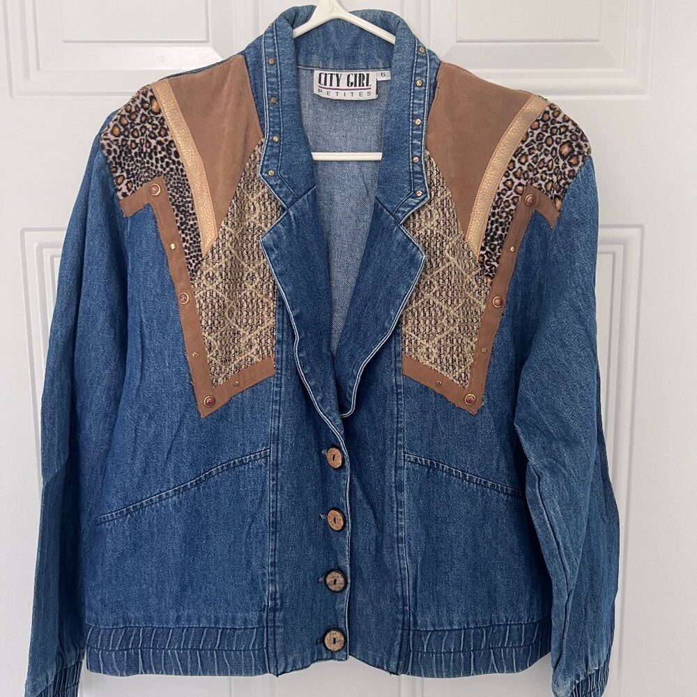 Vintage City Girl Suede Patched Denim Jacket